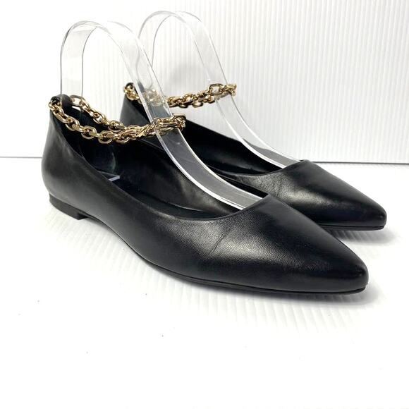 Women's Antonio Melani Ankle Chain Strap Pointed Toe Flats Black Leather 7 M - Picture 8 of 8